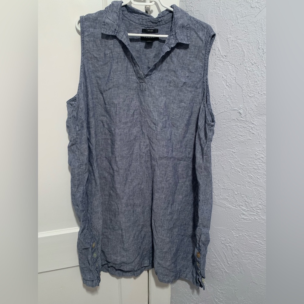 Tahari Sleeveless Linen Tunic Dress with Button Detail on Sides